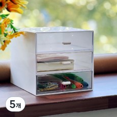 三層透明抽屜方形整理儲物櫃, 白色, 5個