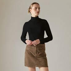 BASIC HOUSE 女款人造絲彈性修身高領長袖T恤 LATS0218