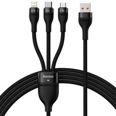 Baseus 倍思 閃速系列2 一拖三快充/傳輸線USB to M+L+C 66W, 1.2m, 黑色, 1個