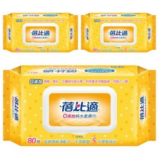 蓓比適 純水濕巾, 80抽, 低敏感純淨配方, 不含歐盟5大管制成份, 3包, 1袋