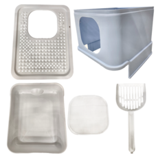 寵物星樂園 抽屜式雙門貓砂盆 ABS+PP材質 灰色, 整體53.5 x 44 x 37.5cm + 門口19.5 x 19.5cm, 藍色, 1個