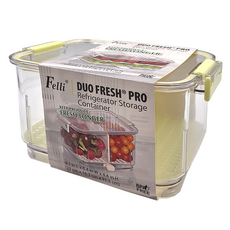 Felli 飛綠 雙鮮樂瀝水保鮮盒 黃 23x16.3x11.3cm 容量2400ml 扣卡式上蓋 無縫膠圈 密封效果佳, 1個