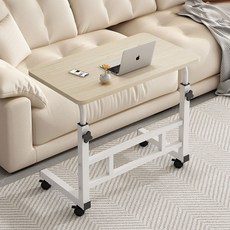 오브민 높이조절 사이드 쇼파 침대 이동식 노트북 테이블, 우드