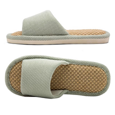 WUWU 棉麻室內拖, 綠色, 1雙