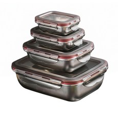 304不鏽鋼長方形趣味保鮮盒 密封設計 四面環扣, 4件, 1組