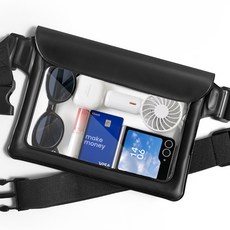 NUART 三重鎖扣手機戲水防水袋 斜背腰包, 1個, 黑色