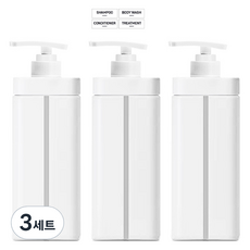 뉴앤룩 밀리 욕실 디스펜서 샴푸 리필공병 겔타입 720ml 3p + 라벨스티커 4종 세트, 화이트(리필공병), 3세트