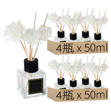 精油室內擴香瓶 附贈擴香花 玻璃瓶身 高4.7cm長18cm, 桂花, 50ml, 8瓶