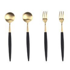 BSF Montblanc Elffel Gold系列雙人餐具組 黑色, 1組, 茶匙2入+叉子2入