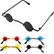 派對秀復古迷你眼鏡+金框眼鏡4件套, 全黑(眼鏡), 黑色, 紅色, 藍色, 黃色(金邊), 1個