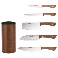 NEOFLAM 台灣原廠公司貨 原木手作高碳不銹鋼刀具6件組, 1組, 6.5吋菜刀 + 4.5吋牛排刀 + 5吋萬用刀 + 7吋三德刀 + 8吋主廚刀 + 質感刀座