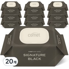 코멧 아기물티슈 시그니처 블랙 엠보싱 캡형, 20개, 100개입, 60g