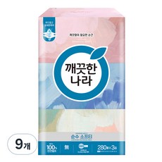 깨끗한나라 순수 소프티 천연펄프 미용티슈 2겹, 280매, 9개