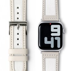 누아트 스마트워치 캔버스 가죽 스트랩 밴드, 아이보리, 1개