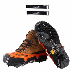 Elmountain 登山用鏈條冰爪+收納袋+背帶組, 橘色