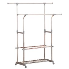 雙手萬能 不鏽鋼雙桿彎彎雙網曬衣架, 93~168 x 92~154 x 41.5cm, 46441NA-YTC