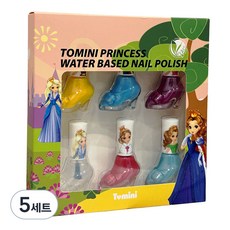 Toomini Princess 水性兒童指甲油套組, 黃色、天藍色、紫羅蘭色、薄荷色、透明色、粉色, 5組