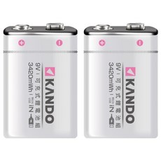 KANDO 感動 方型USB充電式鋰電池 UM-9V 3420mAh, 2個
