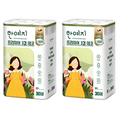 한예지 프리미어 천연펄프 3겹 데코 고급롤화장지, 30m, 30개입, 2개