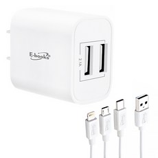 E-books B66 5V/2.1A 2 Port 3-in-1 Cable 壁式充電器 充電器 Fast Charging 100cm 白色 3.9 x 3.6 x 2.4cm