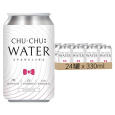 CHU-CHU 啾啾 蔓越莓氣泡水 2.4GV微氣泡 純淨水源 添加小農蔓越莓原汁, 330ml, 24罐