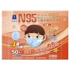 BLUE EAGLE 藍鷹牌 N95立體型 兒童醫用口罩 2~6歲適用, 藍熊, 50片, 1盒
