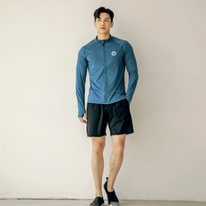 튜브트리 남성용 핑거홀 릴랙스핏 집업 래쉬가드 상하 세트 AE6213BP, 코랄블루(상의) + 블랙(하의)