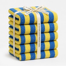 COTTON CLOUD 條紋毛巾 180g, 5個, 黃色 + 藍色