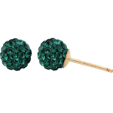 女性用 14K 包金鋯石球耳環 五月誕生石 祖母綠色 鏡面球耳環 JK217 + 禮物盒