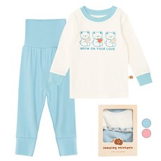 JumpingChickpea 嬰幼兒防腹痛長袖愛心熊居家服上下套裝