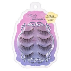 Miche Bloomin 蜜絲綸美 假睫毛 Set 4對入 No.12 快速完妝 仿真毛流感, Brown 香醇可可, 1盒