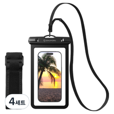 신지모루 IPX8 4중잠금 슬림 포켓 스마트폰 방수팩 + 넥스트랩 + 암밴드, 블랙, 4세트