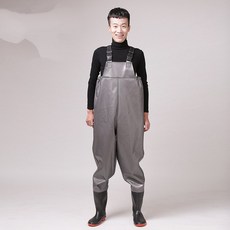 高級款釣魚灘塗防水齊胸褲, 12 灰色格紋 胸圍45