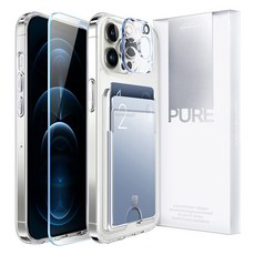 슈퍼디비전 퓨어 카드 올인원 패키지 변색방지 카드 휴대폰 케이스 + 전면 풀커버 강화유리 카메라 강화유리 세트