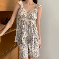 afinar 女款蕾絲附胸墊睡衣上下兩件組