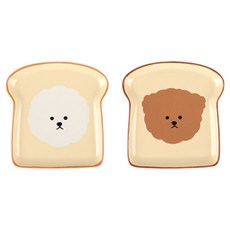 Dailylike 麵包比熊犬 & 貴賓犬盤子 2件組, 白色, 棕色, 1套, 盤子 2入