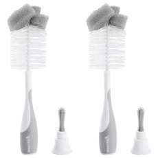 munchkin 滿趣健 二合一奶瓶奶嘴刷 底部吸盤底座 可直立放置 彈性刷柄, 灰色, 2個