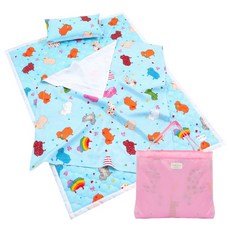 Coney Island 兒童攜帶式涼感單層被睡墊枕套組, 藍色