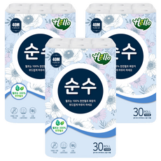 Hello Tissue 純天然紙漿2層捲筒衛生紙, 30入, 3個