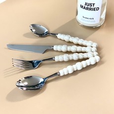 쿠리풀 양식 커트러리 4종 세트, 화이트펄, 나이프 + 포크 + 스푼 + 디저트 스푼, 1개