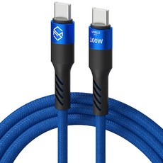 SINJIMORU 防斷線 100W Type-C to Type-C PD 超高速充電線, 1個, 藍色, 2m