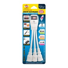 WeiTien 威電 過載斷電1開3座電源線組 125VAC 15A MAX1650W, 白色, 11cm, 電源線 白色, 1個