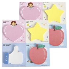 슈퍼쌤 모양 4종 점착메모지, 핑크하트 + 형광별 + 좋아요엄지척 + 사과, 200매, 2세트