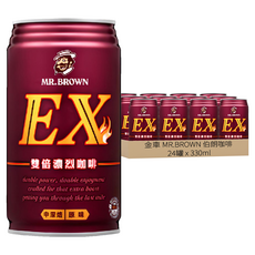 金車 MR.BROWN 伯朗咖啡 EX雙倍濃烈咖啡, 330ml, 24罐