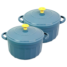 BangJiaShi 撞色不鏽鋼雙層泡麵碗 600ml, 深藍色, 2個