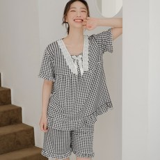 PALAN 女士蕾絲格紋睡衣套裝