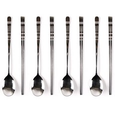 Willive 韓國製 不鏽鋼 條紋餐具組, 銀色, 湯匙 + 筷子, 4套