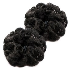 丸子頭假髮髮圈, 自然黑, 2個