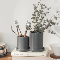 ssueim Maribel陶瓷製餐具收納桶 3件組, Misty Charcoal, 1組