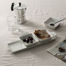 ssueim 單柄方形小菜盤 3入+雙柄長方形餐盤組, 白色, 2組